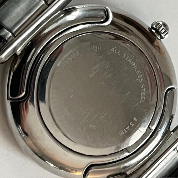 Fossil Stainless Steel Watch Round Face Rhinestone Accents Adjustable Band - Picture 6 of 6